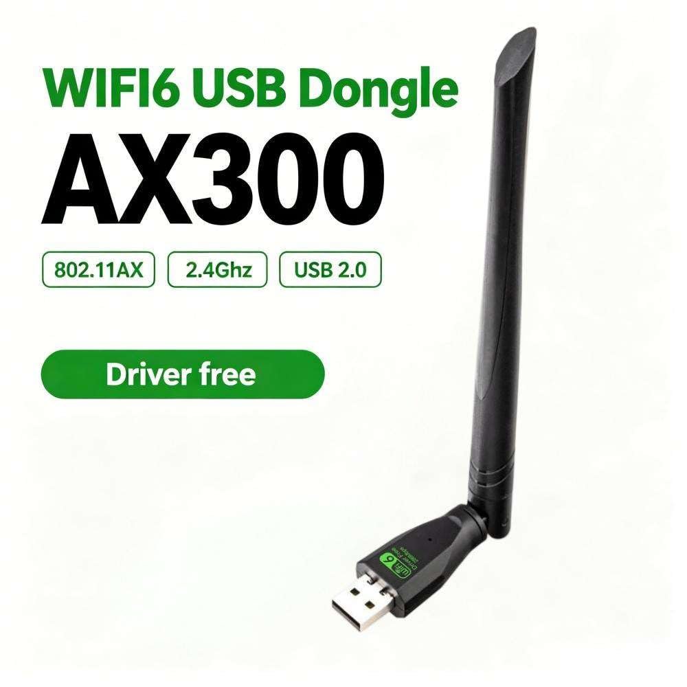 Wavenex AX300 WiFi 6 USB Adapter, 300Mbps Wireless Network Dongle with External Antenna, High-Speed Stable USB WiFi Receiver for PC, Laptop & Desktop, Windows 10/11 Compatible