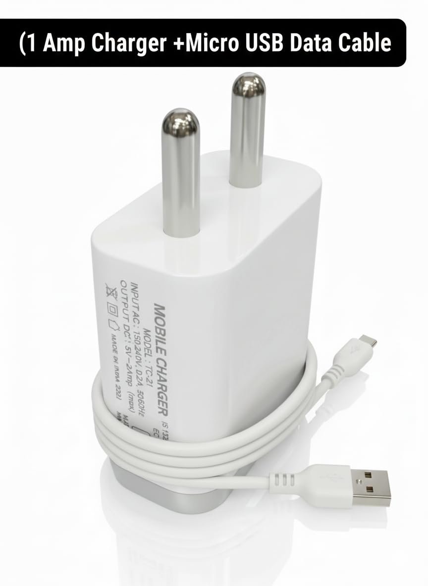 5W Quick Charge 1 Amp Wall Charger for Mobile with Detachable USB Cable, White, Cable Included