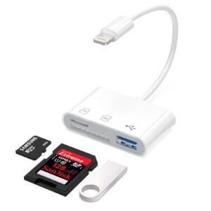 WAVLINK 3-in-1 Lightning SD/TF Card Reader for iPhone/iPad, with USB 2.0-A Port, Plug & Play for Trail Cam, DSLR, UAV, Dash Cam – No App Required