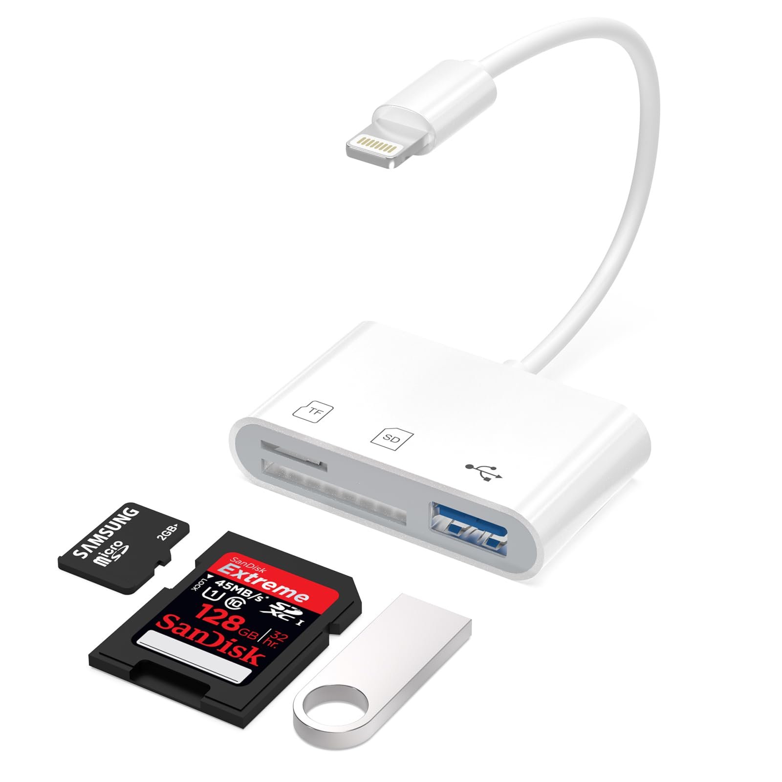 WAVLINK 3-in-1 Lightning SD/TF Card Reader for iPhone/iPad, with USB 2.0-A Port, Plug & Play for Trail Cam, DSLR, UAV, Dash Cam – No App Required