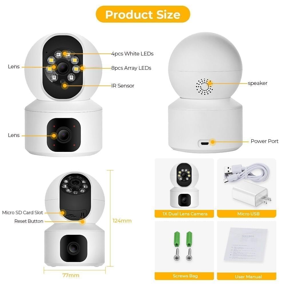 MacCam 5MP Indoor WiFi Smart CCTV Camera for Home | 1080p HD | Color Night Vision | Two Way Audio | Wireless Home Security Camera with Mobile App V380 Pro (CV Dual Lens)
