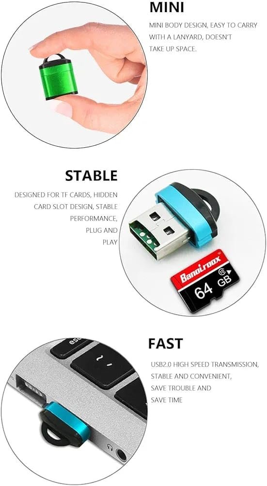 Pack of 2 Mini Micro SD Card Reader, USB 3.0, Compact with Keychain