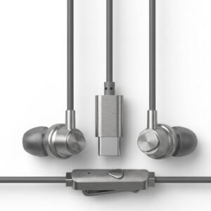 Wired in-Ear Earphones with USB Type-C Connector, Magnetic Buds, Inline Remote, 1.2 Meter Cable, Navy Blue (Titanium Grey)