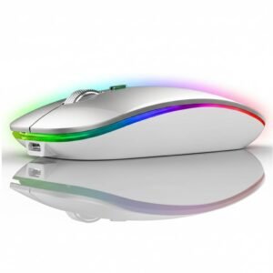 Dezful Slim Wireless Mouse with Rechargeable Battery | Dual Mode BT + 2.4GHz Mouse | Silent Click | 800/1200/1600 DPI Adjustable | Multicolor LED | Lightweight Ergonomic Mouse for Laptop & PC