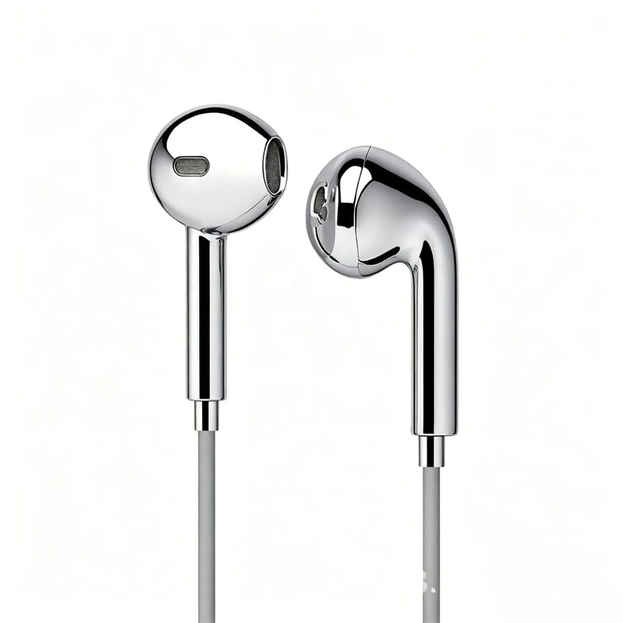 Type C Wired Earphones MFi Certified | Support All Android and Apple iPhone Series, Built-in Mic and Remote | Electoplated Silver Chrome Wired Headphones Earbuds