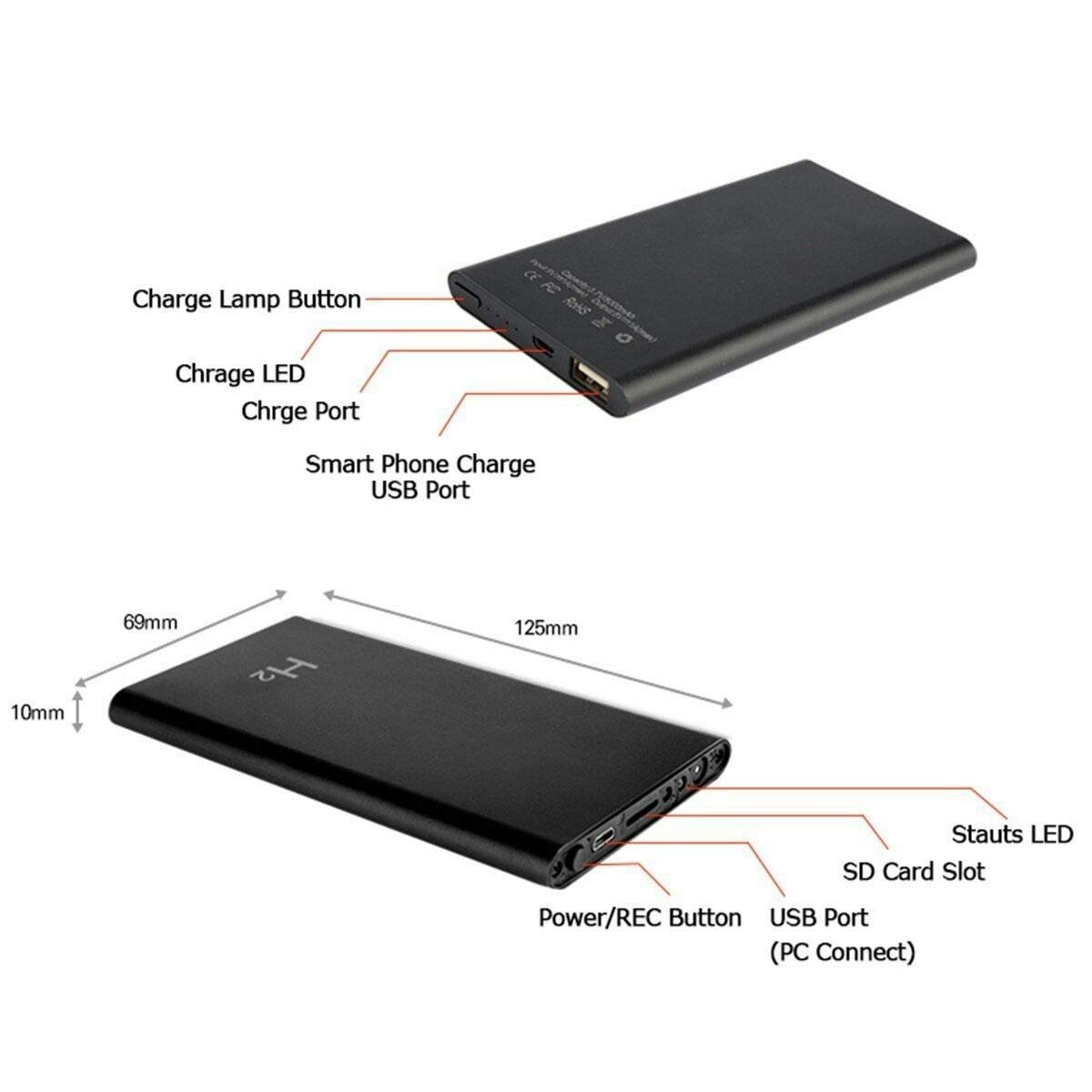 H2 Power Bank Camera 1080P Portable Power Bank Camera, Security Surveillance Camera for Home and Office, No WiFi