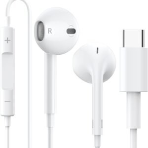 Original Type-C Earphones for iPhones 16/16 Plus/16 Pro/16 Pro Max, 15/15 Plus/15 Pro Max, iPad & Android, Wired Headphones with Mic, Stereo Sound