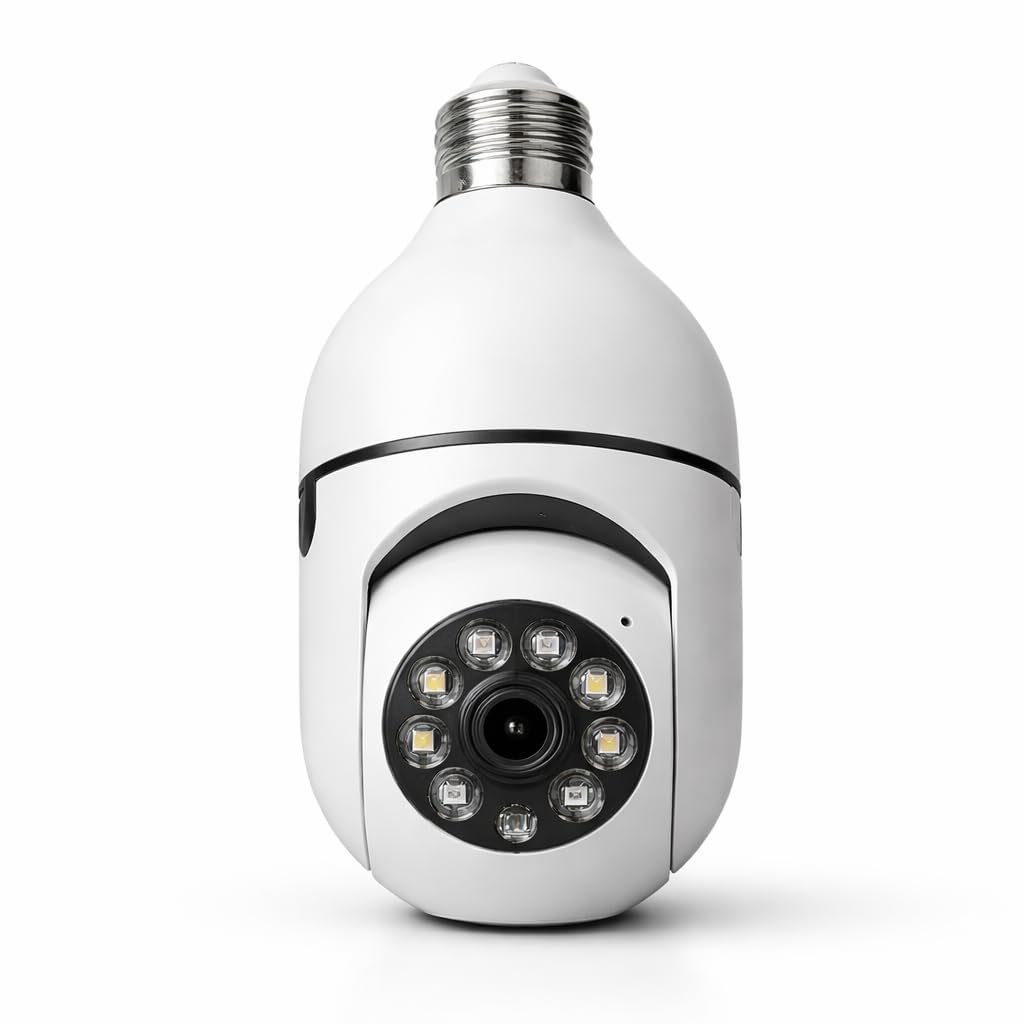 V380/V360 WiFi Smart Bulb Camera 360° HD Wireless CCTV Security Camera with Night Vision, Motion Detection, 2-Way Audio, E27 Bulb Fitting, Remote Viewing via V380/V360 Pro App
