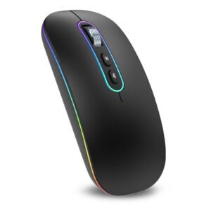 cimetech Dual Mode (BT 5.1+2.4G) Wireless Mouse with LED Lights, Silent Portable Lightweight Rechargeable Mouse for Laptop, Compatible with Mac OS/Windows/Chrome OS - Black