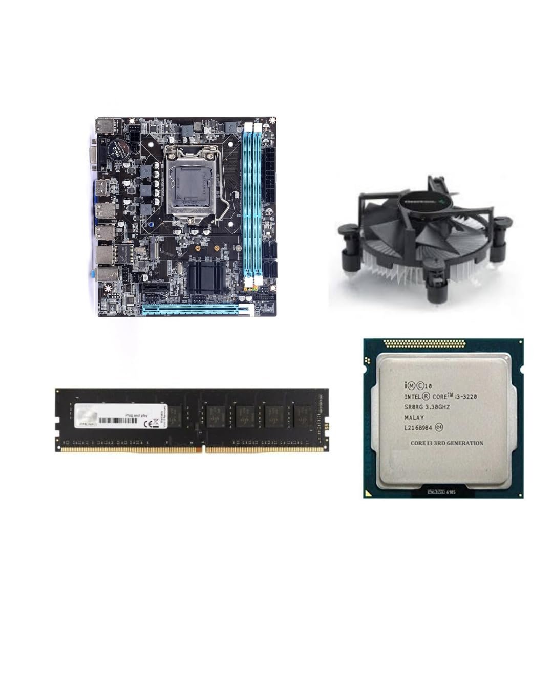 H61 Motherboard Assembled Combo kit with Core i3 3220/3240 Processor 3.0Ghz + 8GB DDR3 RAM + CPU Fan(2 Year Replacement Warranty)
