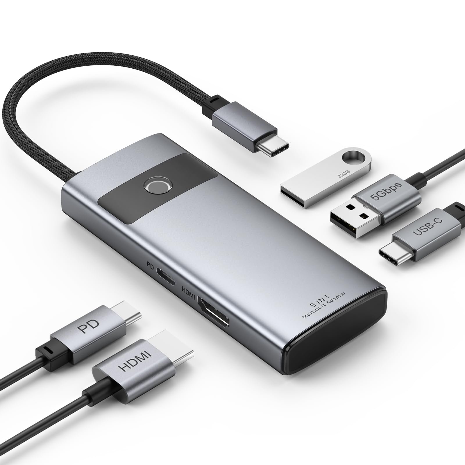 Tobfit 5-in-1 USB-C Hub Multiport Adapter with 4K HDMI, 100W PD Charging, 3 USB Ports | Compatible with MacBook, iPad, iPhone, Windows Laptops & More