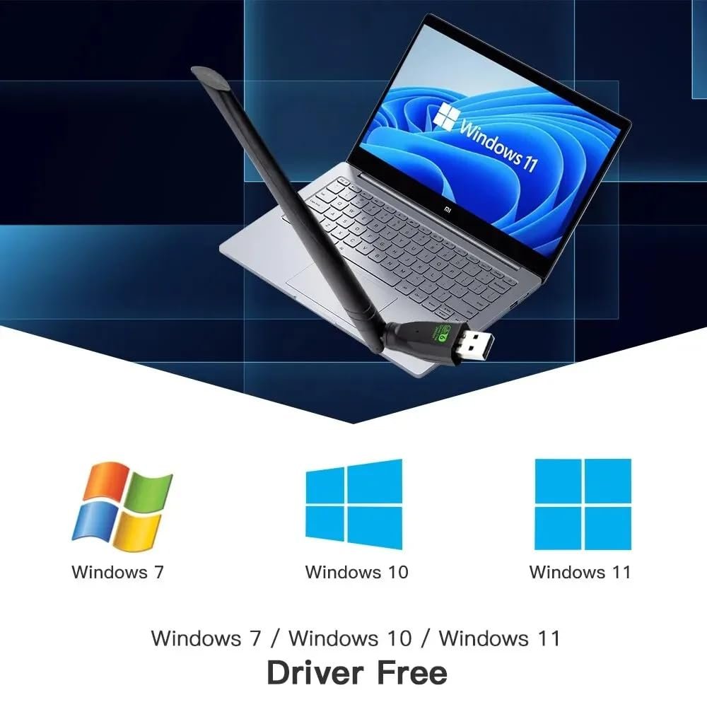 Wavenex AX300 WiFi 6 USB Adapter, 300Mbps Wireless Network Dongle with External Antenna, High-Speed Stable USB WiFi Receiver for PC, Laptop & Desktop, Windows 10/11 Compatible