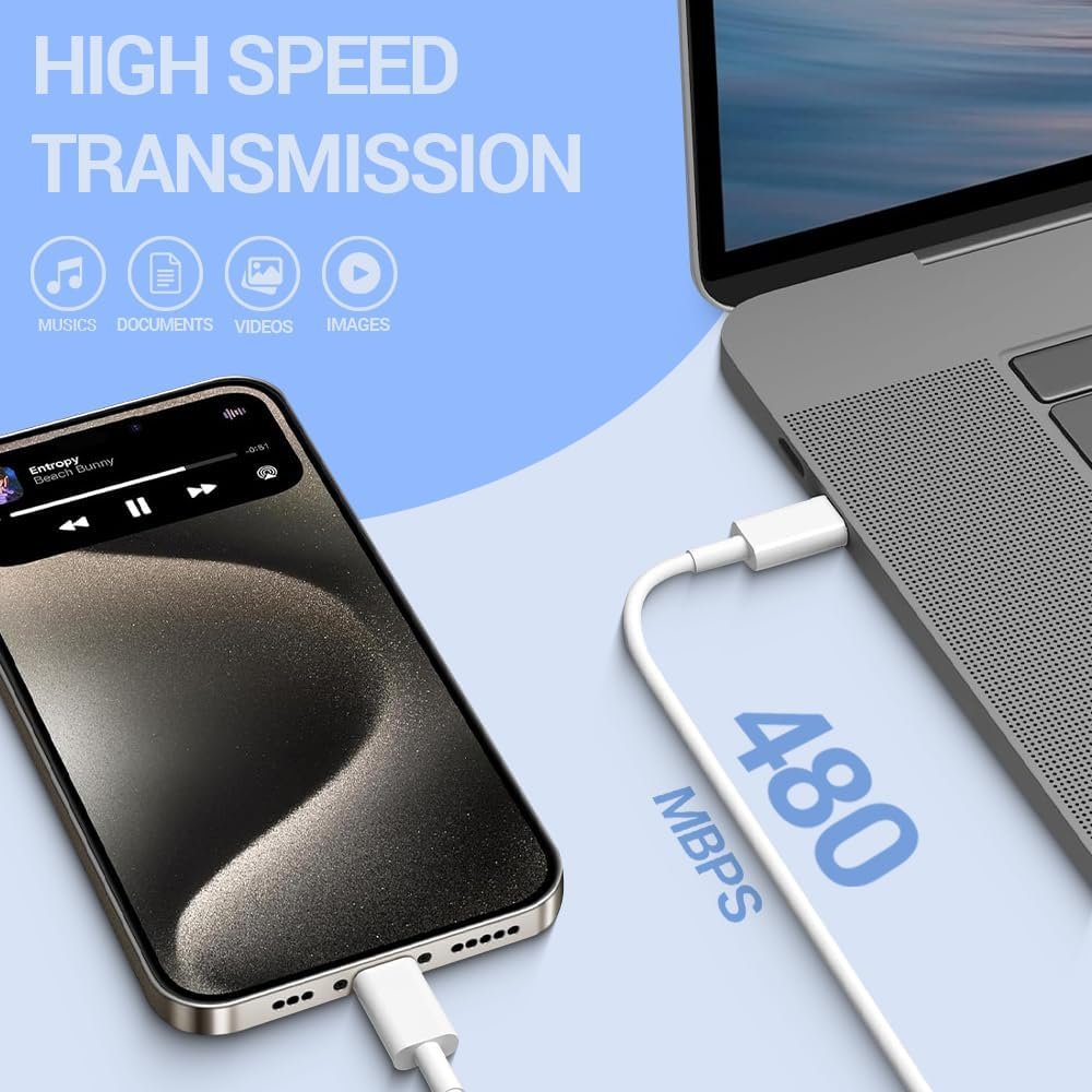 Punnkk 20W PD Fast Charger Adapter with 1 Meter Type-C to C Cable, Compatible with iPhone 16, 16 Plus, 16 Pro, 16 Pro Max, 15, 15 Plus, 15 Pro, 15 Pro Max, Laptop & Other Type-C Devices