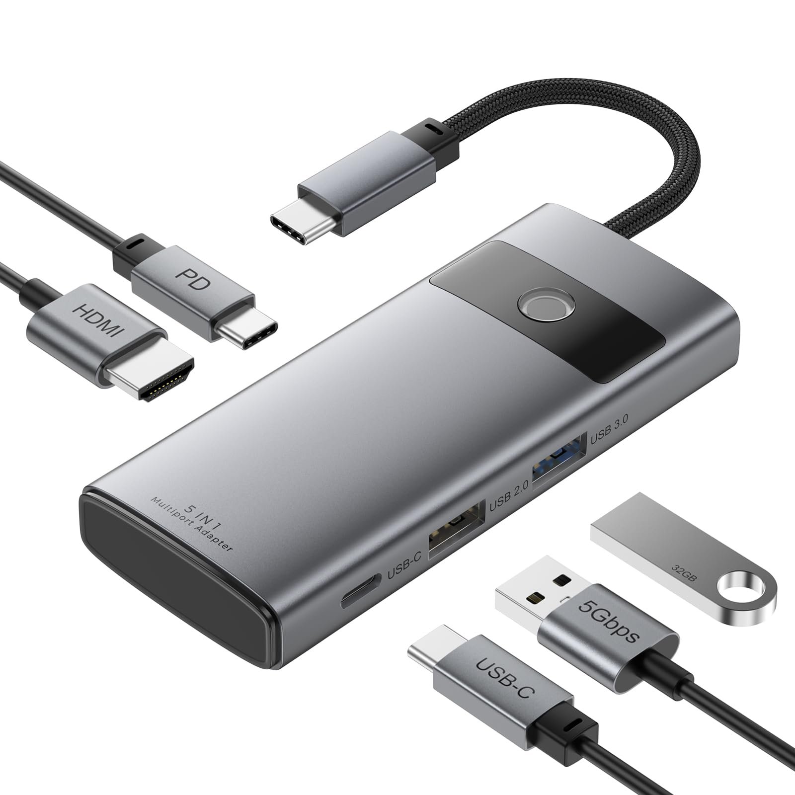 Tobfit 5-in-1 USB-C Hub Multiport Adapter with 4K HDMI, 100W PD Charging, 3 USB Ports | Compatible with MacBook, iPad, iPhone, Windows Laptops & More