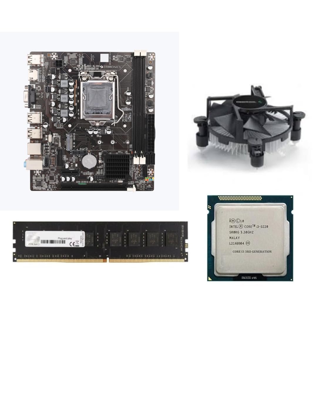 H61 Motherboard Kit with Processor i3 ATX 3220/3240 Gen 3.30Ghz + 4GB DDR3 RAM + CPU Fan (2 Year Replacement Warranty)