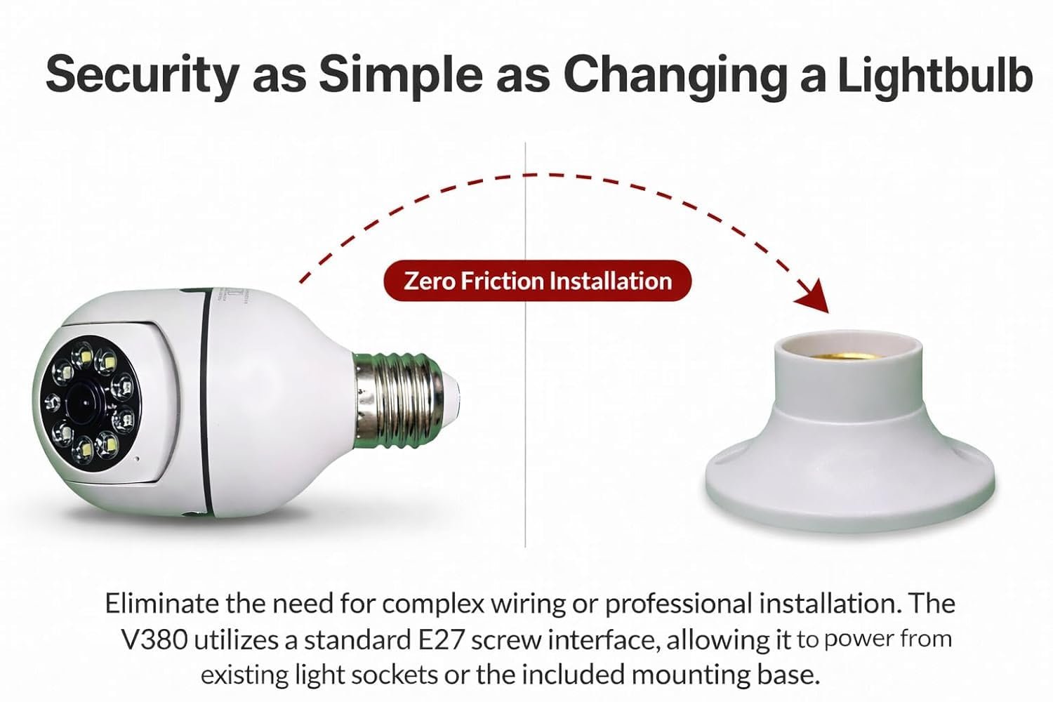 V380/V360 WiFi Smart Bulb Camera 360° HD Wireless CCTV Security Camera with Night Vision, Motion Detection, 2-Way Audio, E27 Bulb Fitting, Remote Viewing via V380/V360 Pro App
