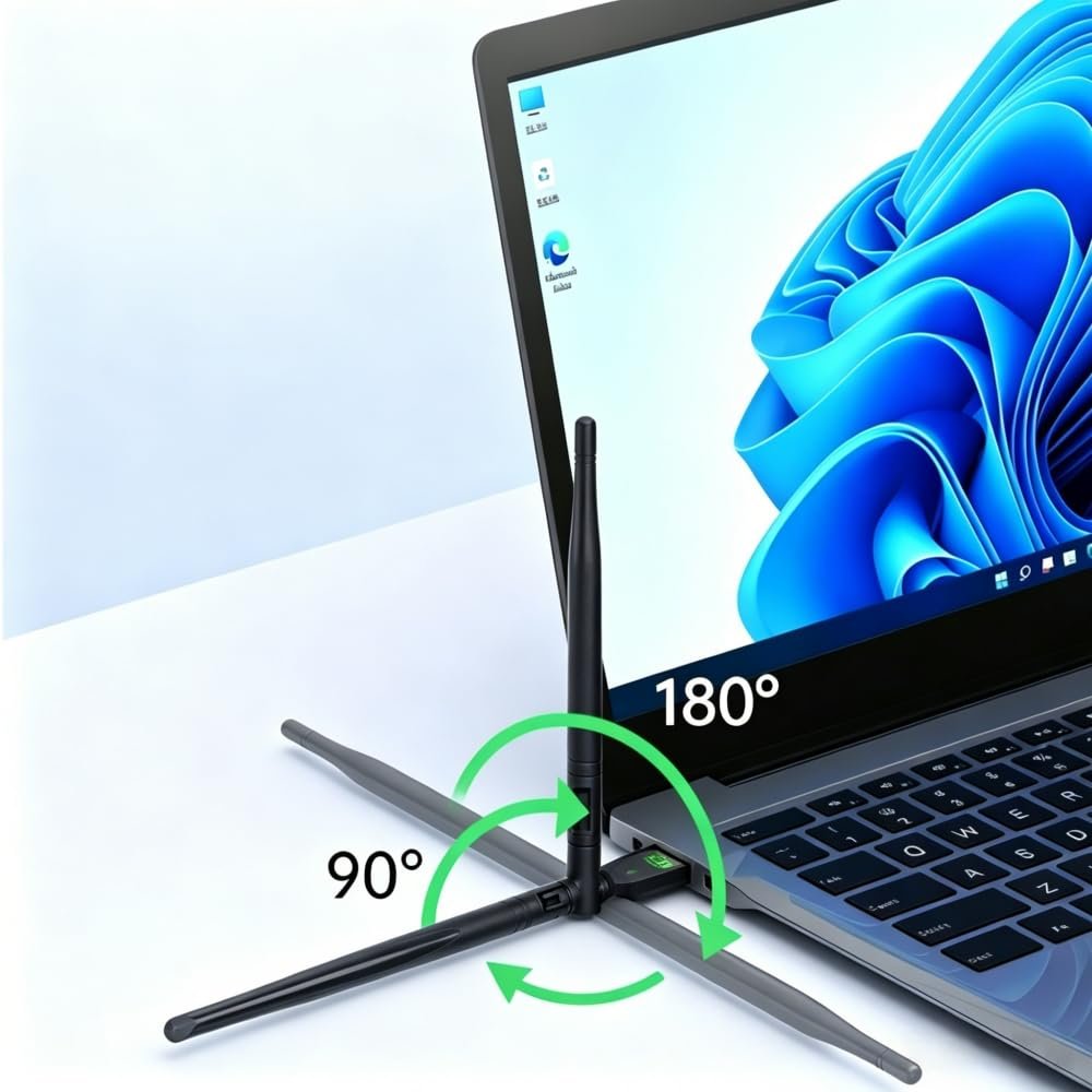 Wavenex AX300 WiFi 6 USB Adapter, 300Mbps Wireless Network Dongle with External Antenna, High-Speed Stable USB WiFi Receiver for PC, Laptop & Desktop, Windows 10/11 Compatible