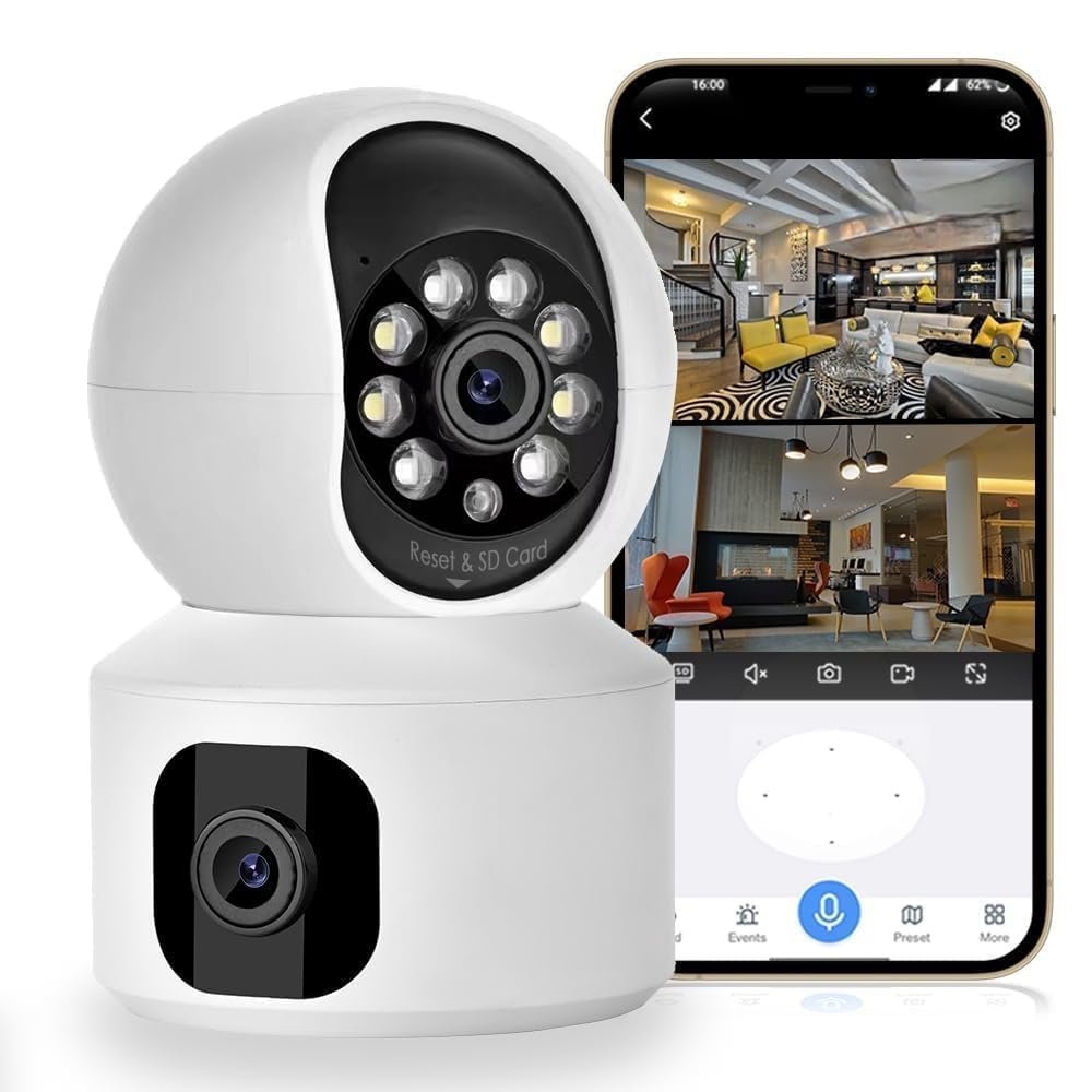 MacCam 5MP Indoor WiFi Smart CCTV Camera for Home | 1080p HD | Color Night Vision | Two Way Audio | Wireless Home Security Camera with Mobile App V380 Pro (CV Dual Lens)