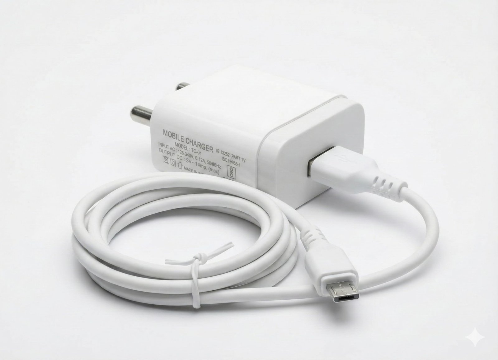 5W Quick Charge 1 Amp Wall Charger for Mobile with Detachable USB Cable, White, Cable Included