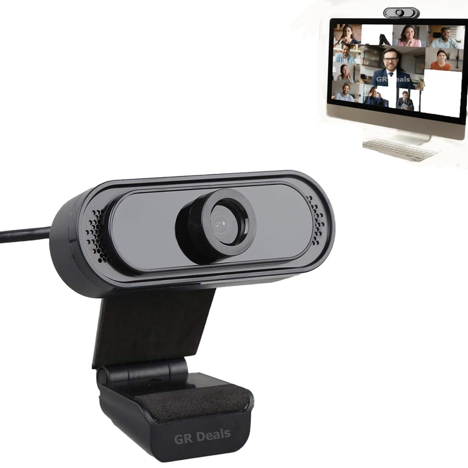 GR Deals 720P HD Webcam for PC Desktop & Laptop with Built-in Noise Isolating Microphone 720 HD Webcam with Built-in Microphone USB Connectivity (Black)