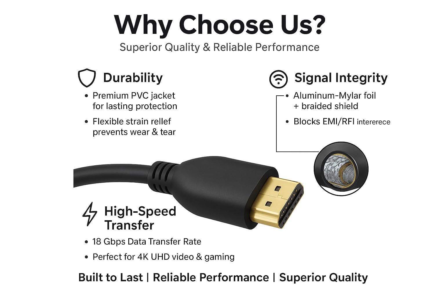 High-Speed HDMI Cable 1 Meter (White), 18 Gbps, 4K UHD, Full HD, Audio Return, Gold-Plated Connectors, Durable PVC Jacket, Compatible with TV, Monitor, Laptop, Gaming Console, Projector