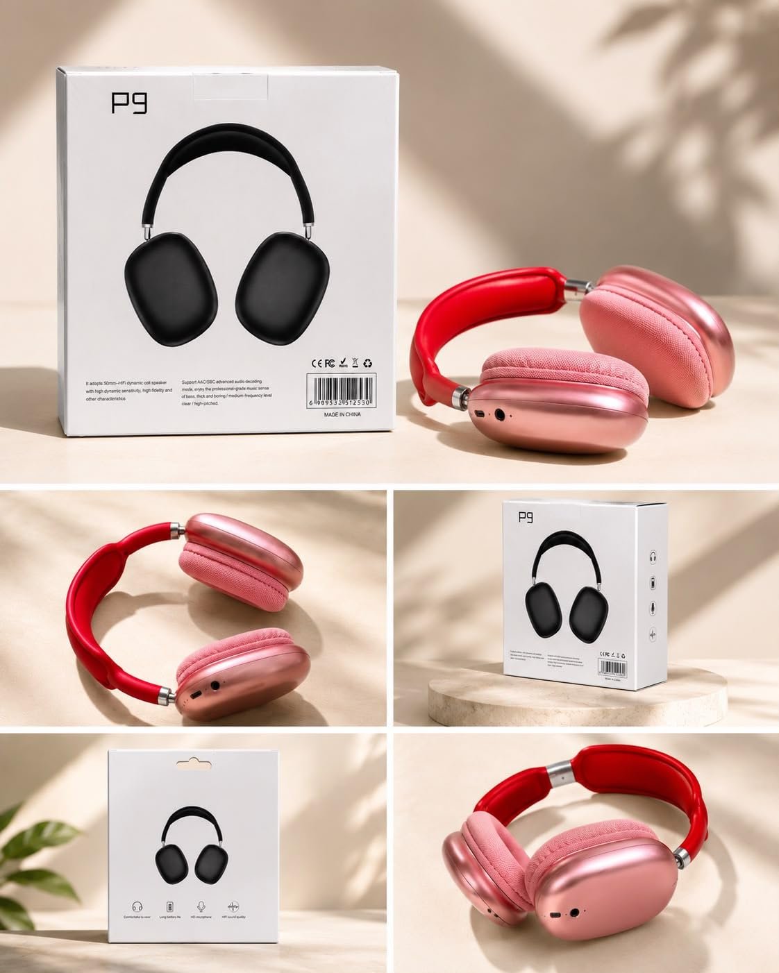 P9 Wireless Bluetooth Over-Ear Headphones in Pink
