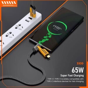 AlakhDM 4-In-1 Multifunctional 65W Fast Charging Cable With Metal Zinc Alloy Head, Tangle Free Flat Cable, USB A, Type C to C/Lighteni-ng, Fast Data SynC, Compatible with All SmartPhone