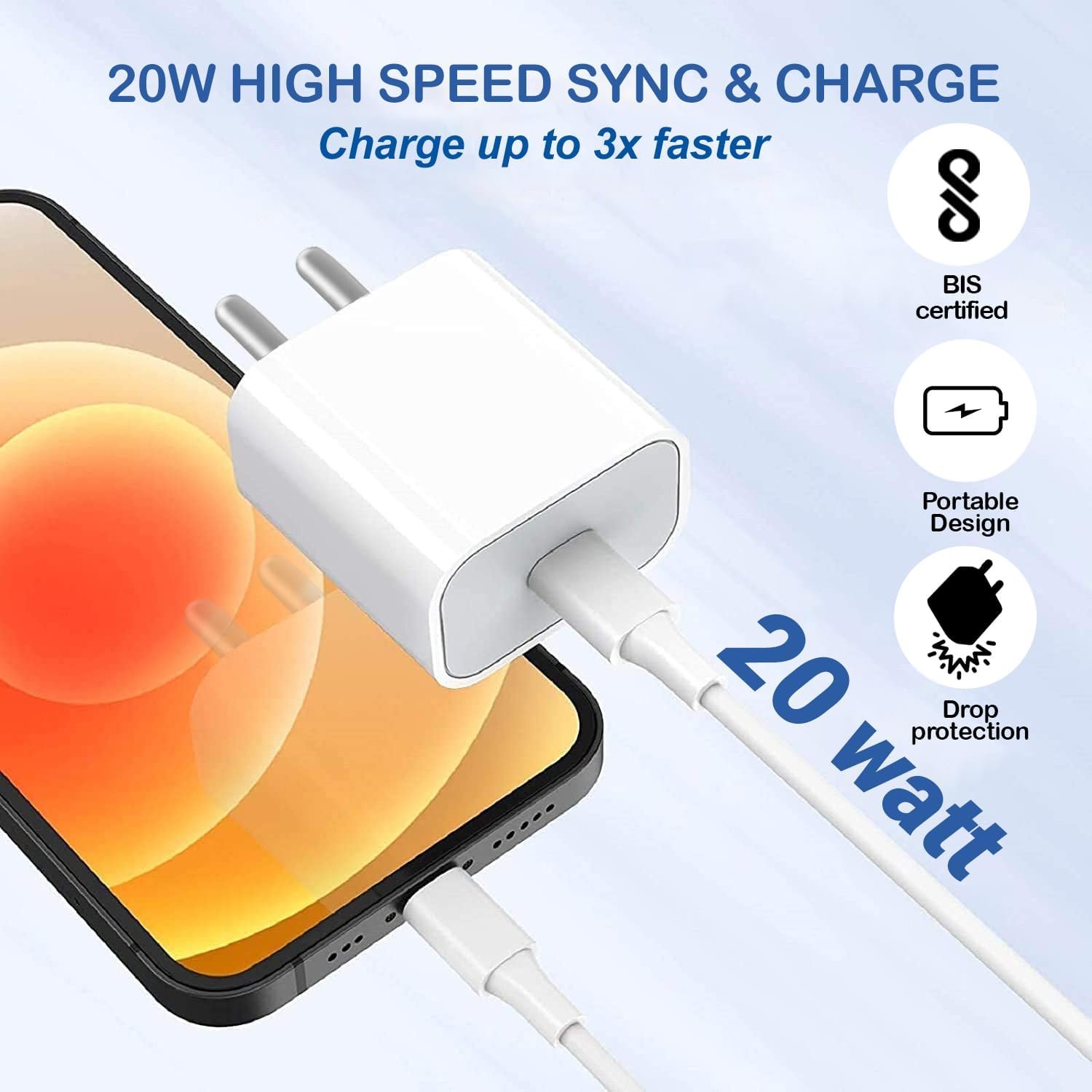 Punnkk 20W PD Fast Charger Adapter with 1 Meter Type-C to C Cable, Compatible with iPhone 16, 16 Plus, 16 Pro, 16 Pro Max, 15, 15 Plus, 15 Pro, 15 Pro Max, Laptop & Other Type-C Devices