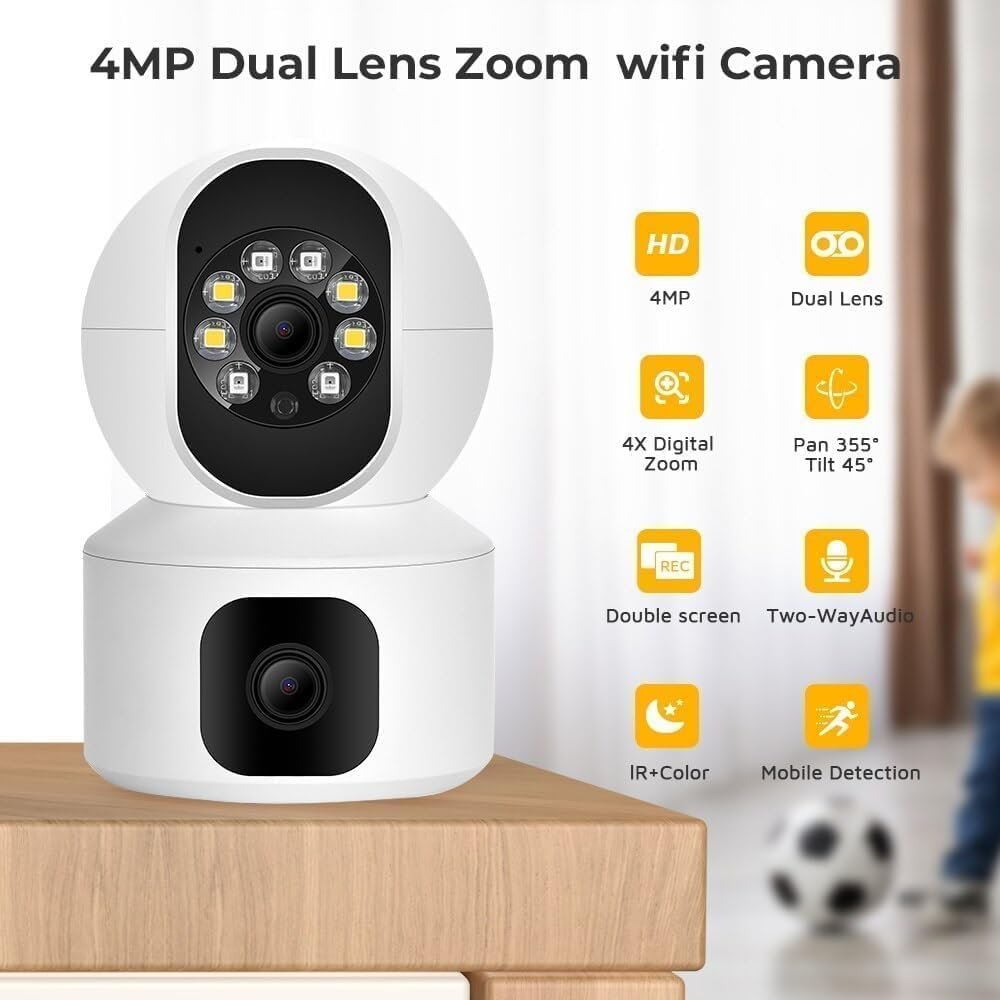 MacCam 5MP Indoor WiFi Smart CCTV Camera for Home | 1080p HD | Color Night Vision | Two Way Audio | Wireless Home Security Camera with Mobile App V380 Pro (CV Dual Lens)