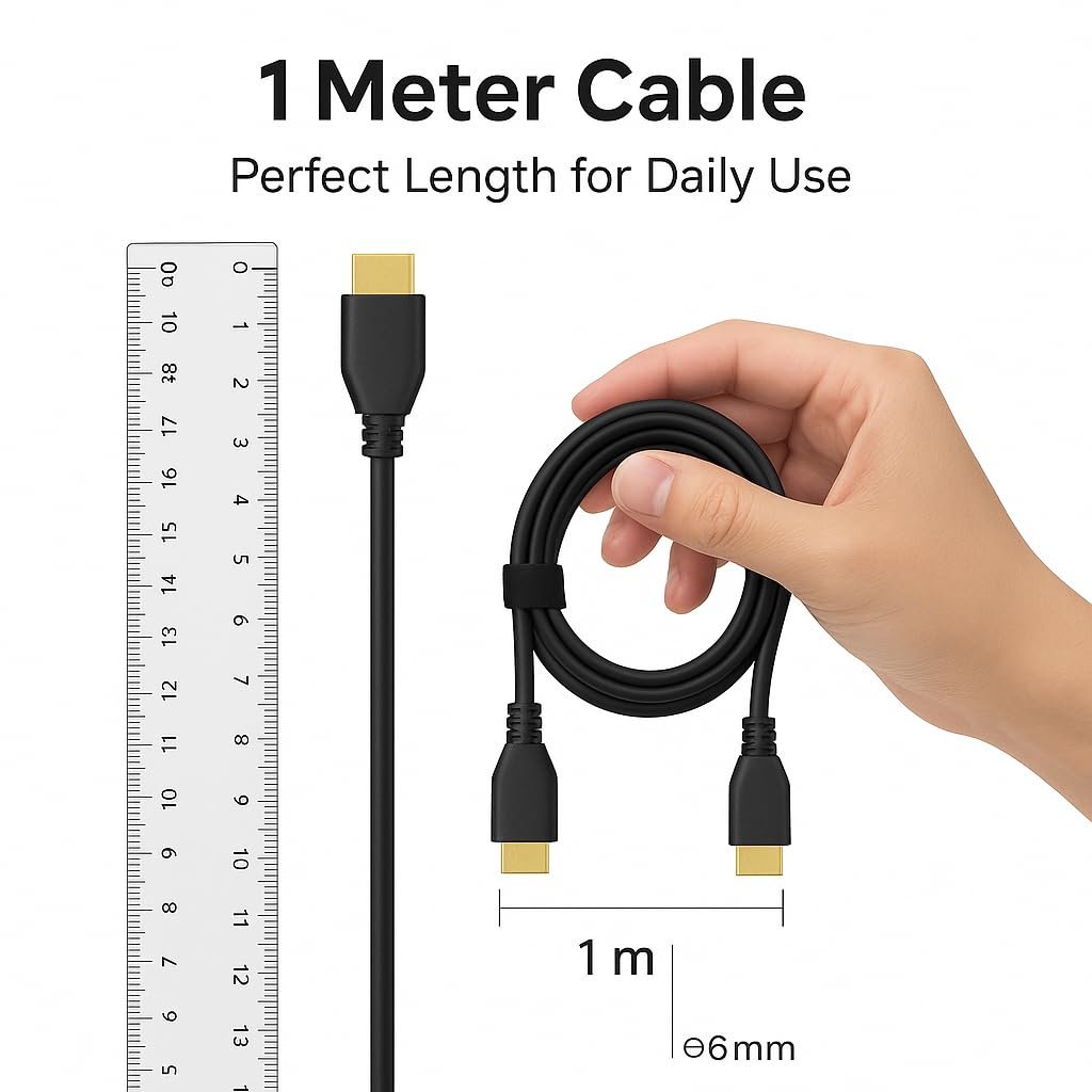 High-Speed HDMI Cable 1 Meter (White), 18 Gbps, 4K UHD, Full HD, Audio Return, Gold-Plated Connectors, Durable PVC Jacket, Compatible with TV, Monitor, Laptop, Gaming Console, Projector
