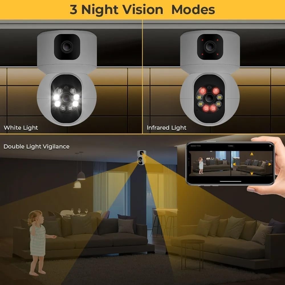 MacCam 5MP Indoor WiFi Smart CCTV Camera for Home | 1080p HD | Color Night Vision | Two Way Audio | Wireless Home Security Camera with Mobile App V380 Pro (CV Dual Lens)