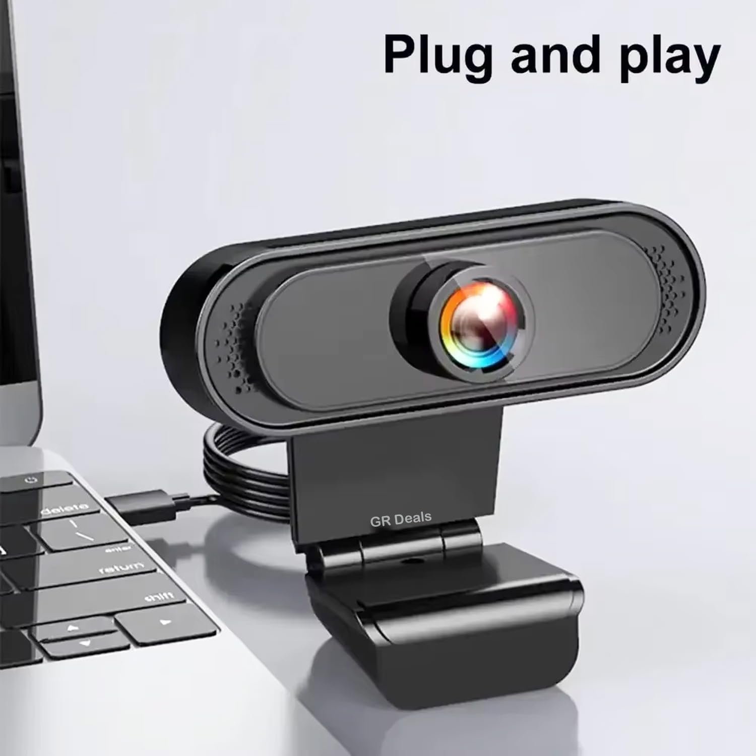 GR Deals 720P HD Webcam for PC Desktop & Laptop with Built-in Noise Isolating Microphone 720 HD Webcam with Built-in Microphone USB Connectivity (Black)