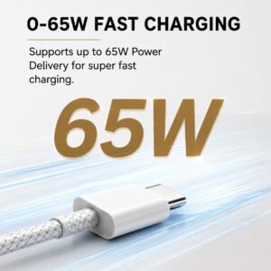65W Type C to C Fast Charging & Data Sync Cable Nylon Braided Cable Compatible With iPhone 17/16/15 Pro/ProMax Series/Macbook/iPad and Other Type C devices