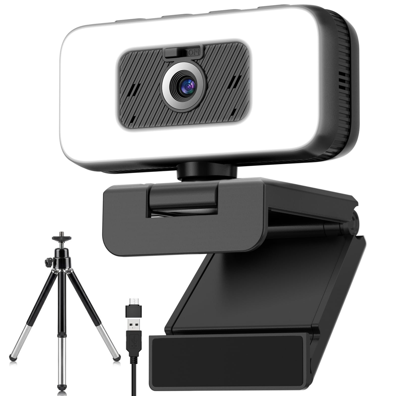 Danyesth Webcam with Light, 2K Web Camera for Desktop Computer