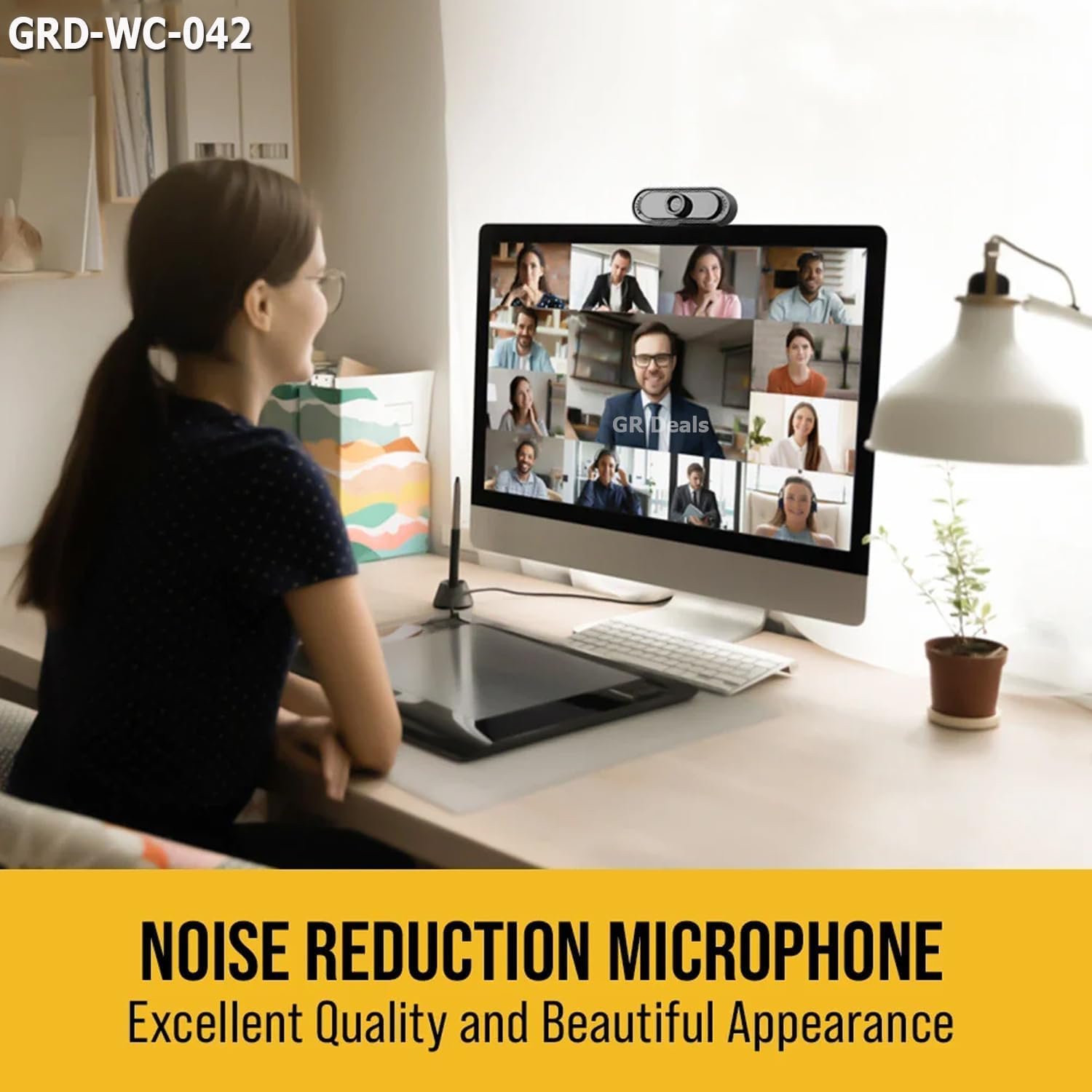 GR Deals 720P HD Webcam for PC Desktop & Laptop with Built-in Noise Isolating Microphone 720 HD Webcam with Built-in Microphone USB Connectivity (Black)