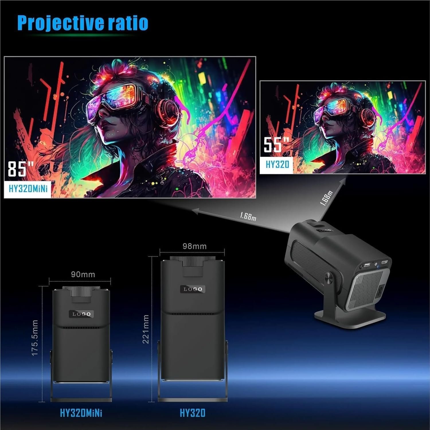 Portable Mini Projector, 4K 1080P Full HD Projector, Support Video Projector, WiFi 5G BT 5.0, Cinema Projector 180° Can Be Rotated, Android 11, Compatible with TV Stick/Windows for Kids and Adults.PX5