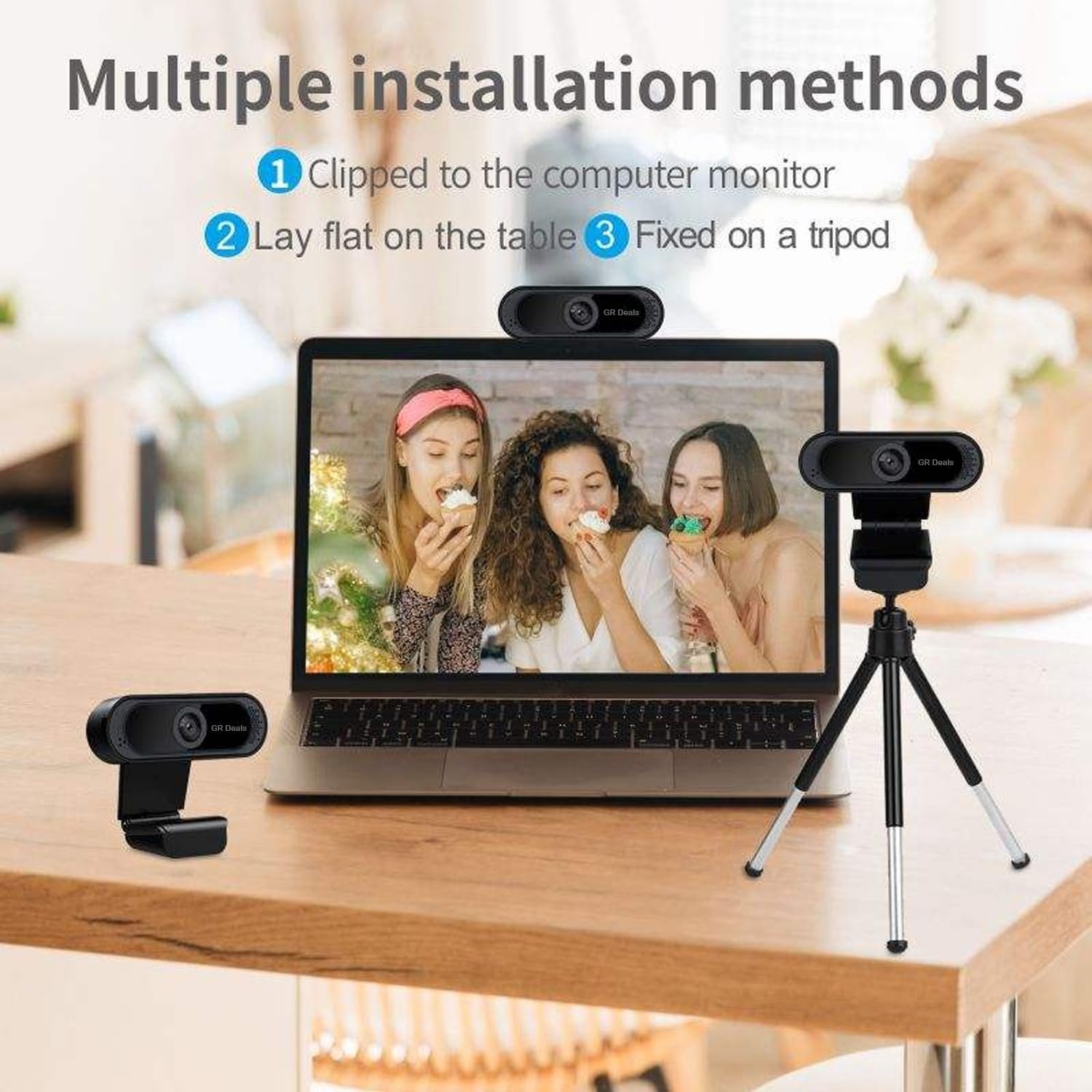 GR Deals 720p HD Webcam for Laptop & Desktop PC with Built-in Noise Isolating Microphone | USB Web Camera for Video Calling, Zoom, Meetings & Online Classes | Plug & Play (Black)