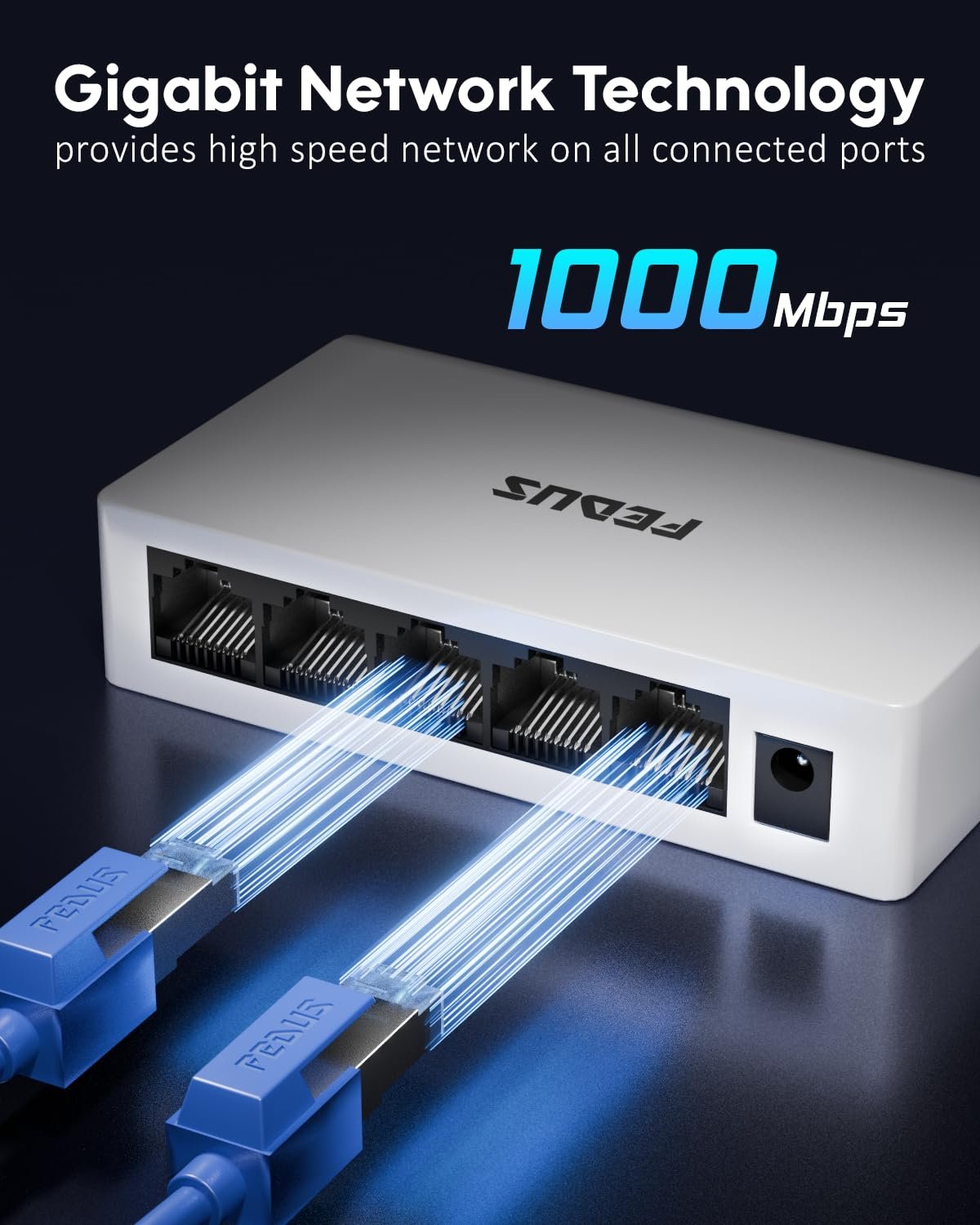 FEDUS NEXTPORT-5000, 5 Port Gigabit Ethernet Switch, 1000Mbps 1 to 4 LAN Network Splitter Hub, Unmanaged, Plug & Play, Fanless Desktop Internet Splitter for PC, Smart TV, Router, Gaming, CCTV, NAS
