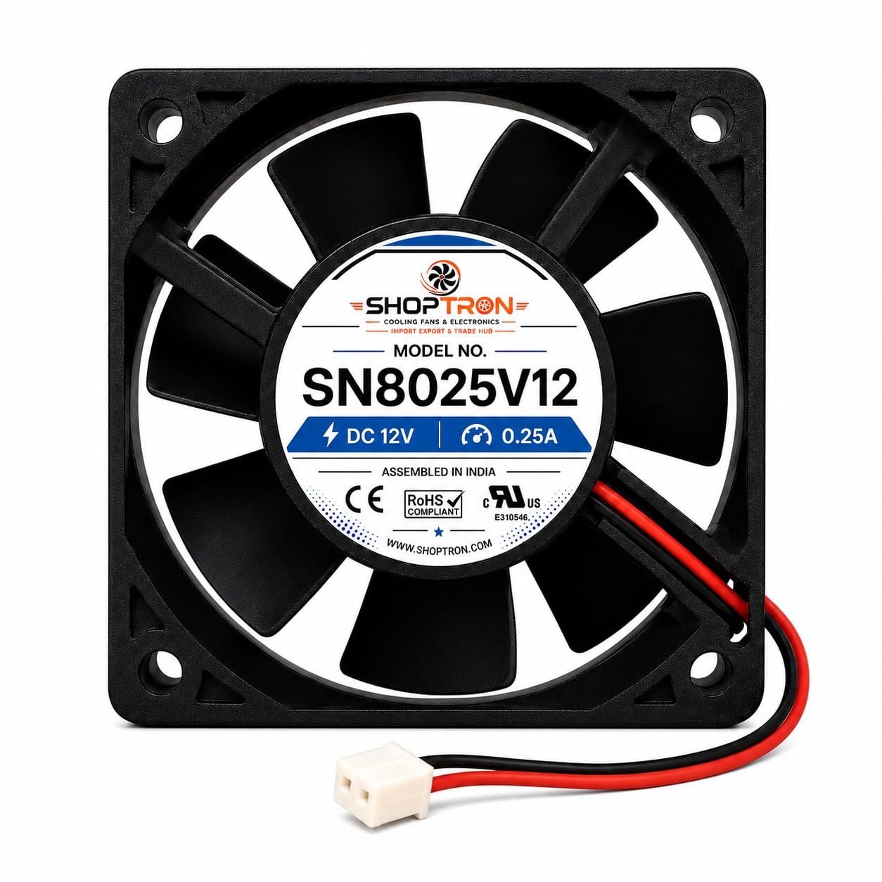 Shoptron SN8025V12 DC Cooling Fan, 80x80x25mm, 12V 0.25A PACK OF 6