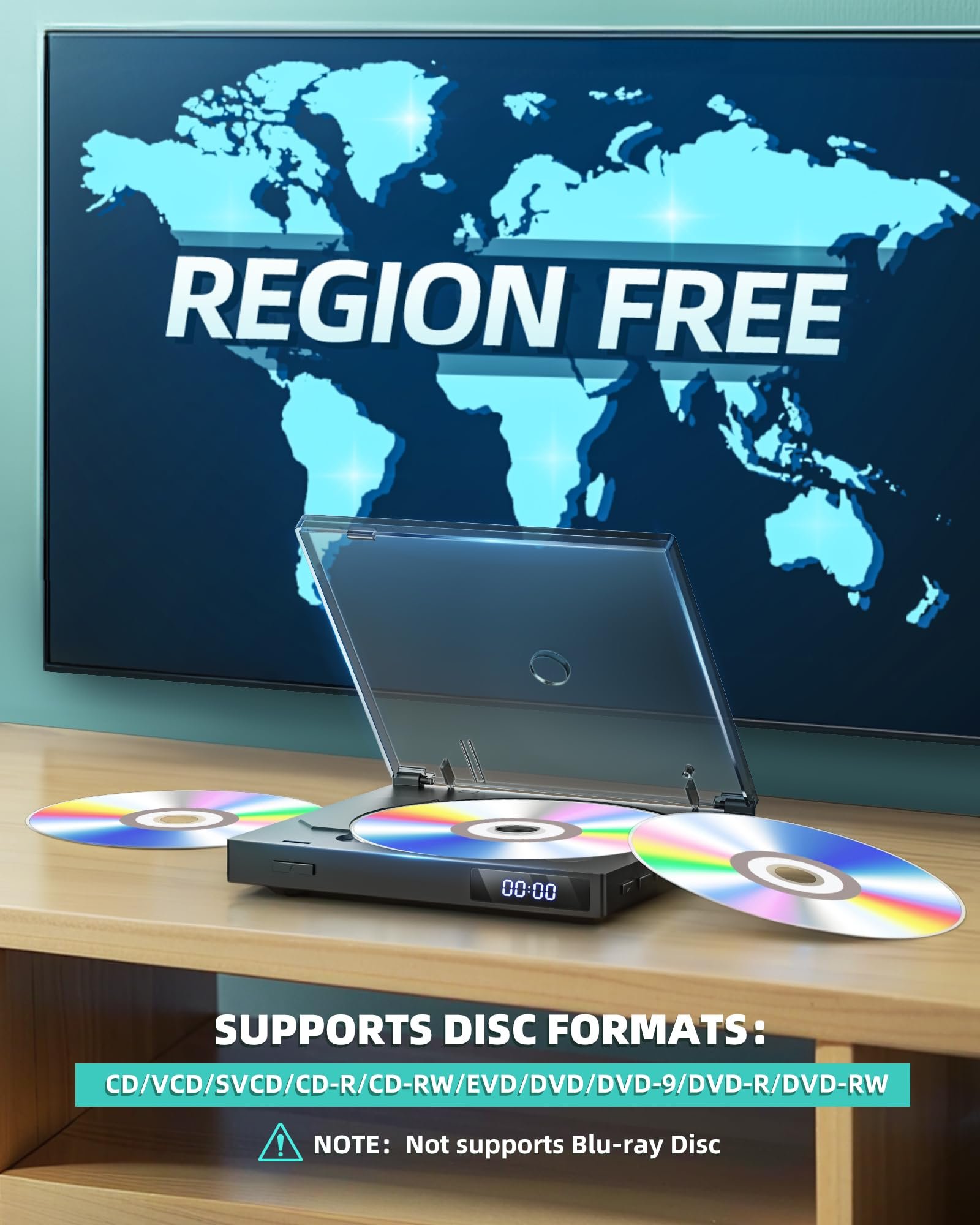 Mini DVD Player for Smart TV, Region Free DVD Player with HDMI 1080P