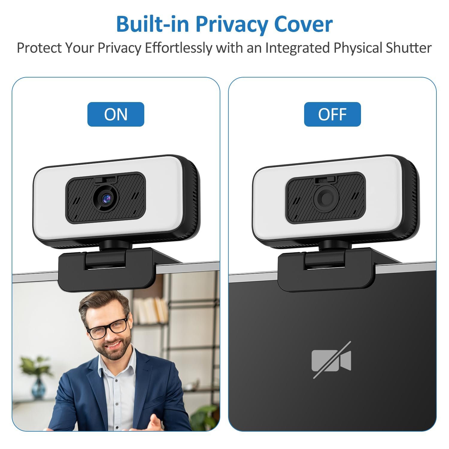 Danyesth Webcam with Light, 2K Web Camera for Desktop Computer