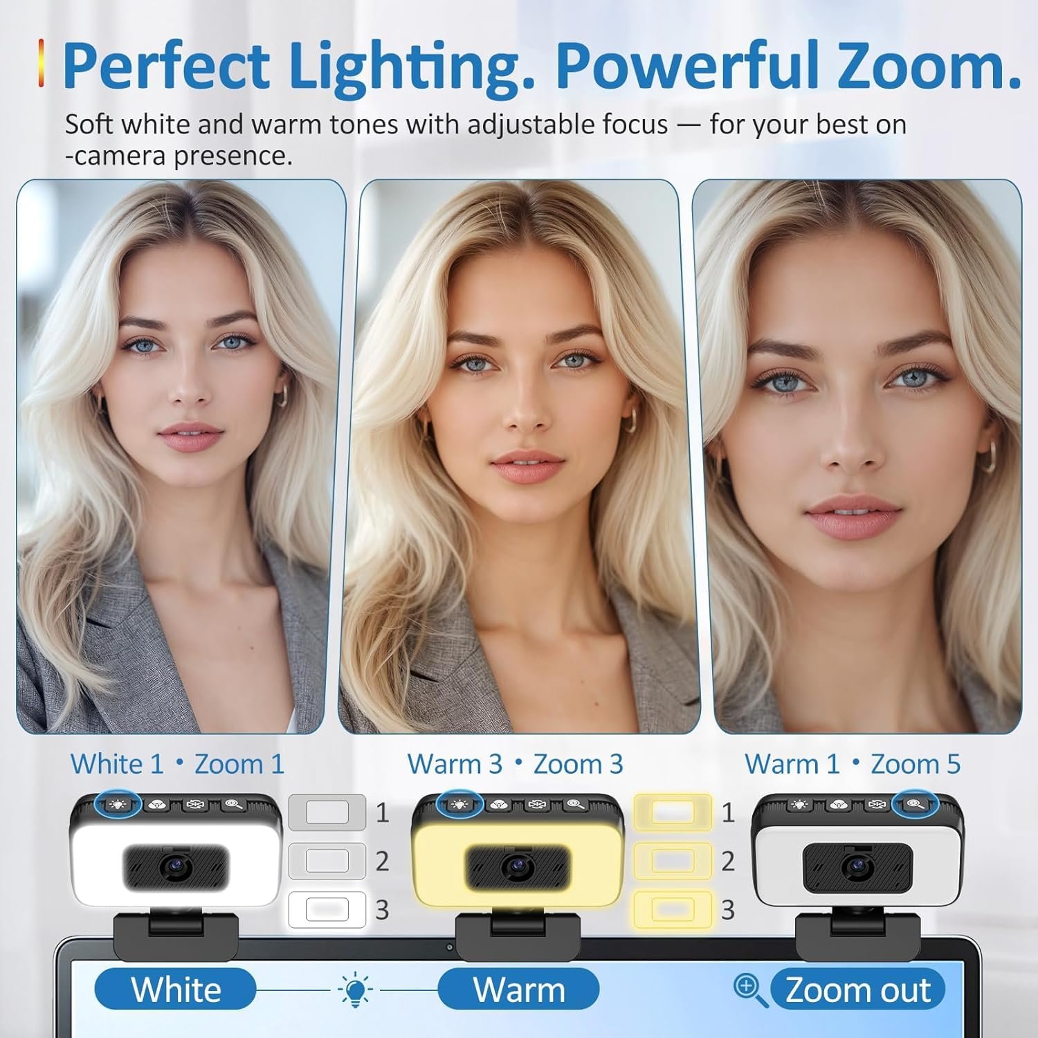Danyesth Webcam with Light, 2K Web Camera for Desktop Computer