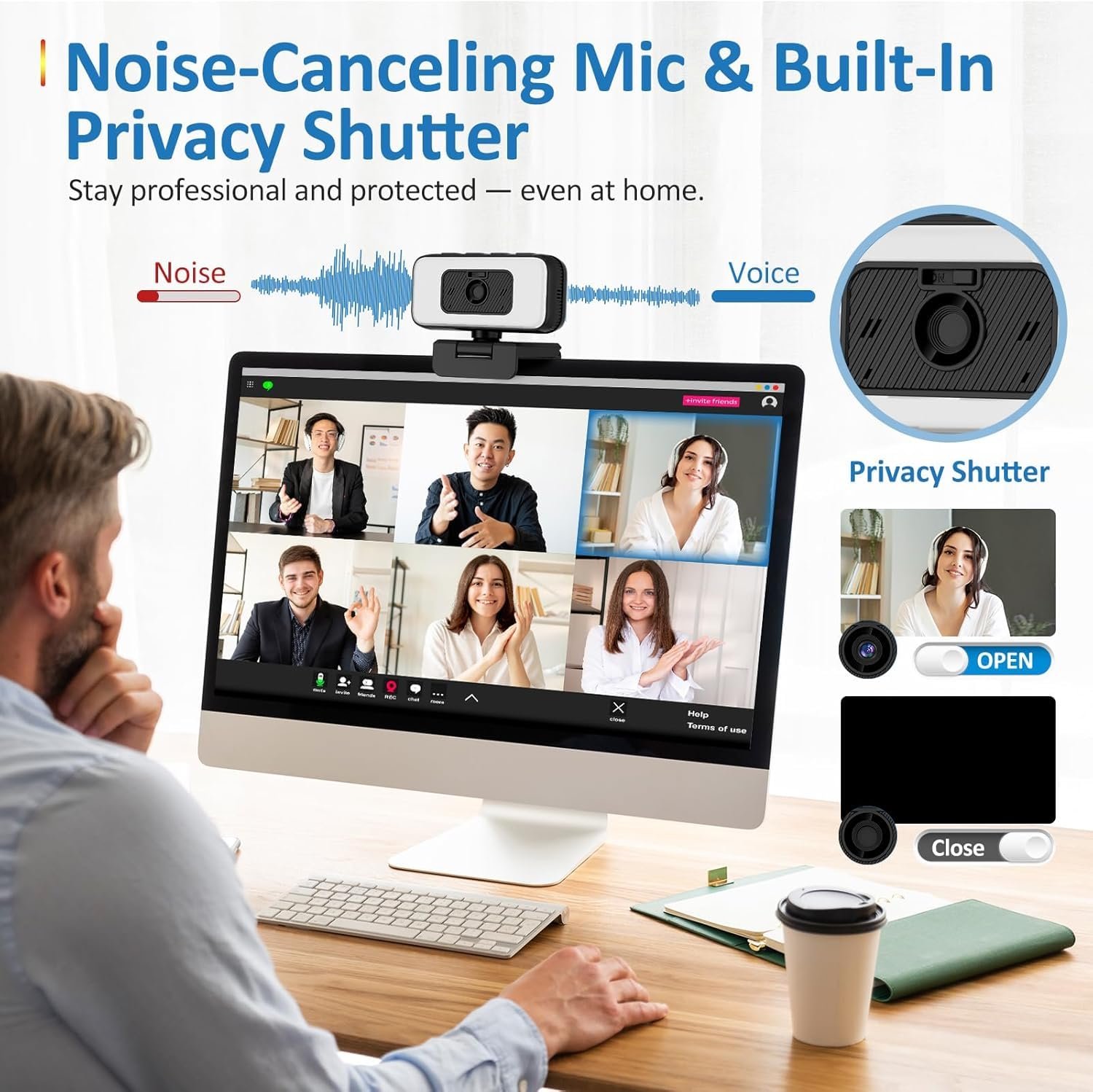Danyesth Webcam with Light, 2K Web Camera for Desktop Computer
