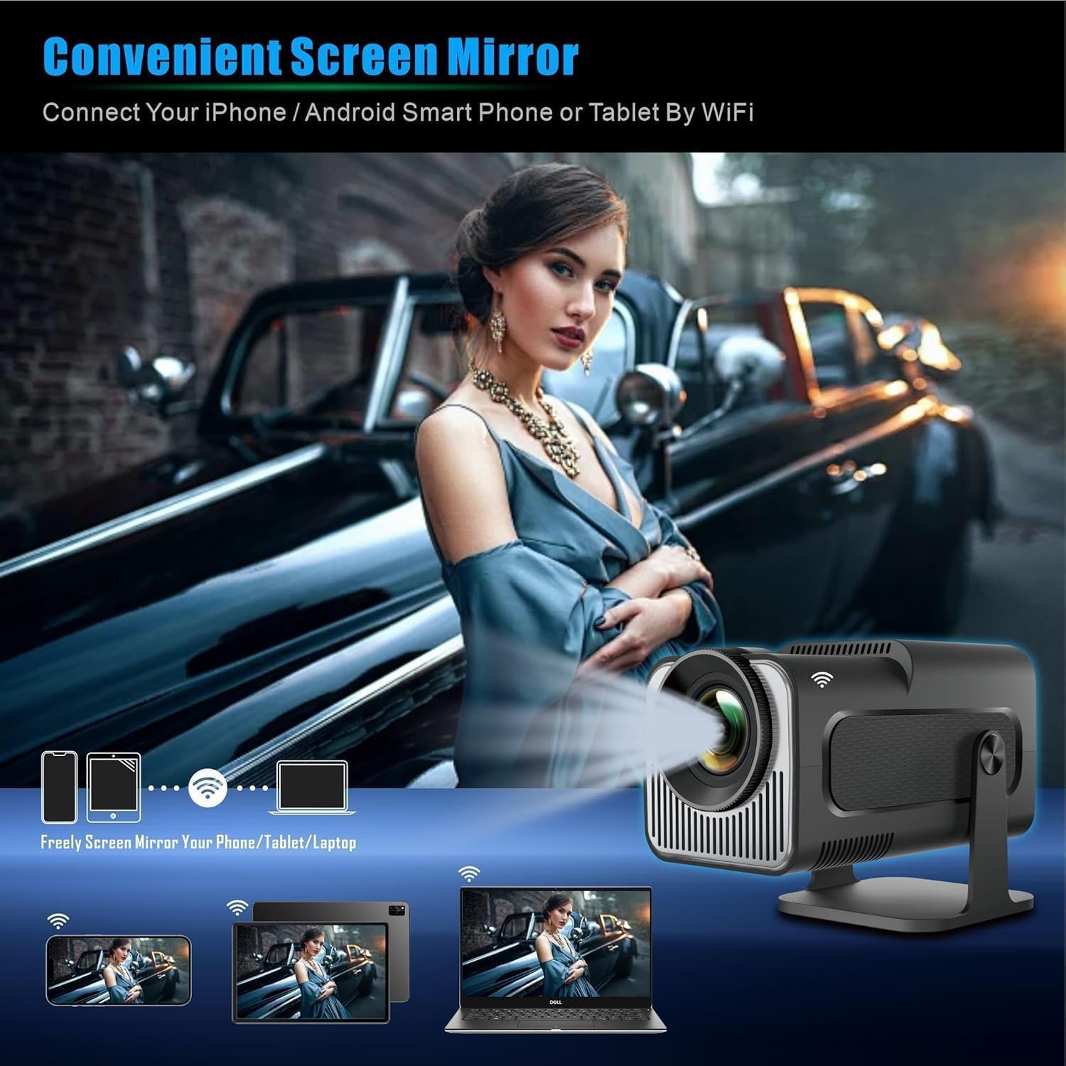 Portable Mini Projector, 4K 1080P Full HD Projector, Support Video Projector, WiFi 5G BT 5.0, Cinema Projector 180° Can Be Rotated, Android 11, Compatible with TV Stick/Windows for Kids and Adults.PX5
