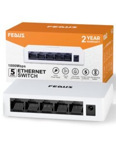 FEDUS NEXTPORT-5000, 5 Port Gigabit Ethernet Switch, 1000Mbps 1 to 4 LAN Network Splitter Hub, Unmanaged, Plug & Play, Fanless Desktop Internet Splitter for PC, Smart TV, Router, Gaming, CCTV, NAS