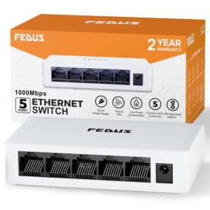 FEDUS NEXTPORT-5000, 5 Port Gigabit Ethernet Switch, 1000Mbps 1 to 4 LAN Network Splitter Hub, Unmanaged, Plug & Play, Fanless Desktop Internet Splitter for PC, Smart TV, Router, Gaming, CCTV, NAS