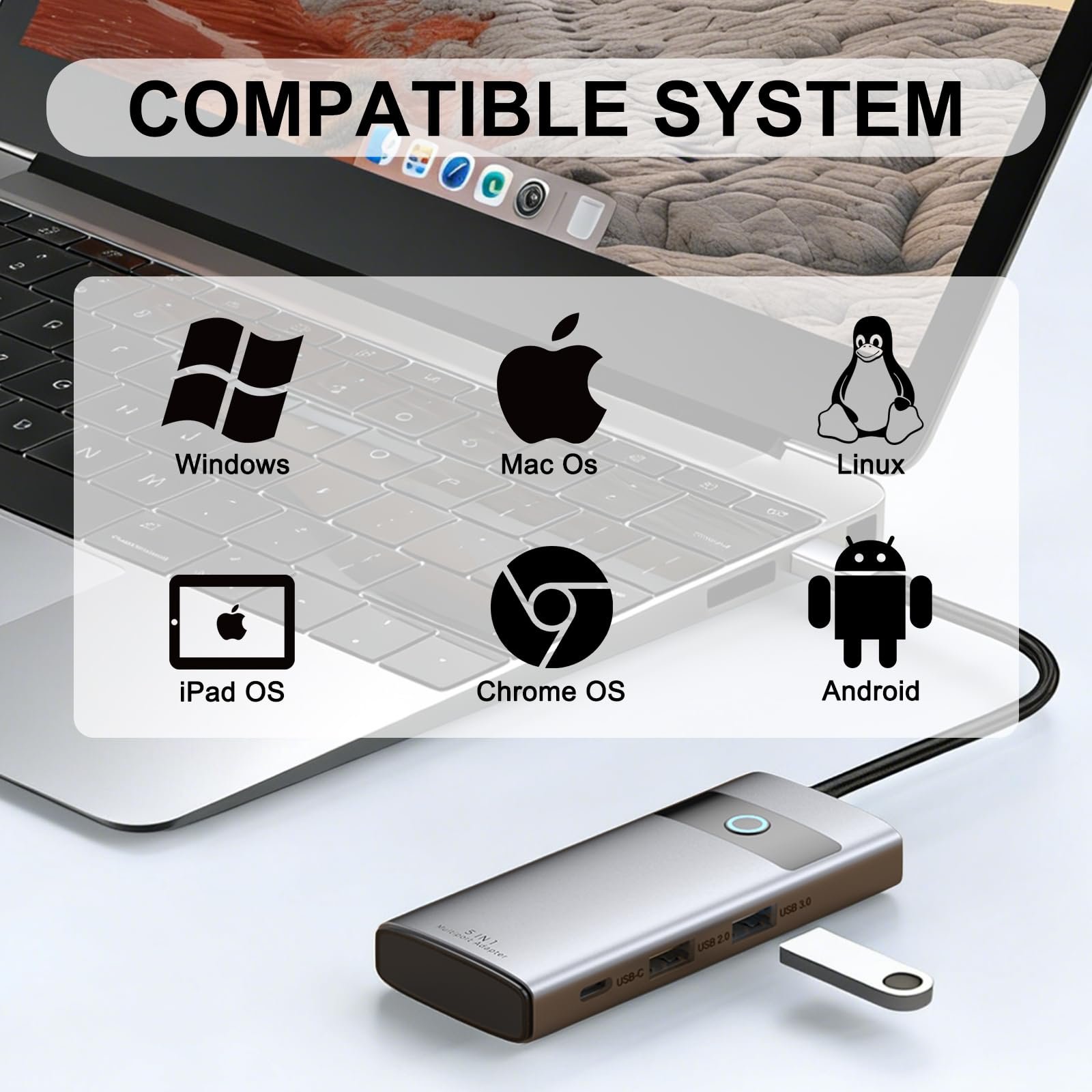 Tobfit 5-in-1 USB-C Hub Multiport Adapter with 4K HDMI, 100W PD Charging, 3 USB Ports | Compatible with MacBook, iPad, iPhone, Windows Laptops & More