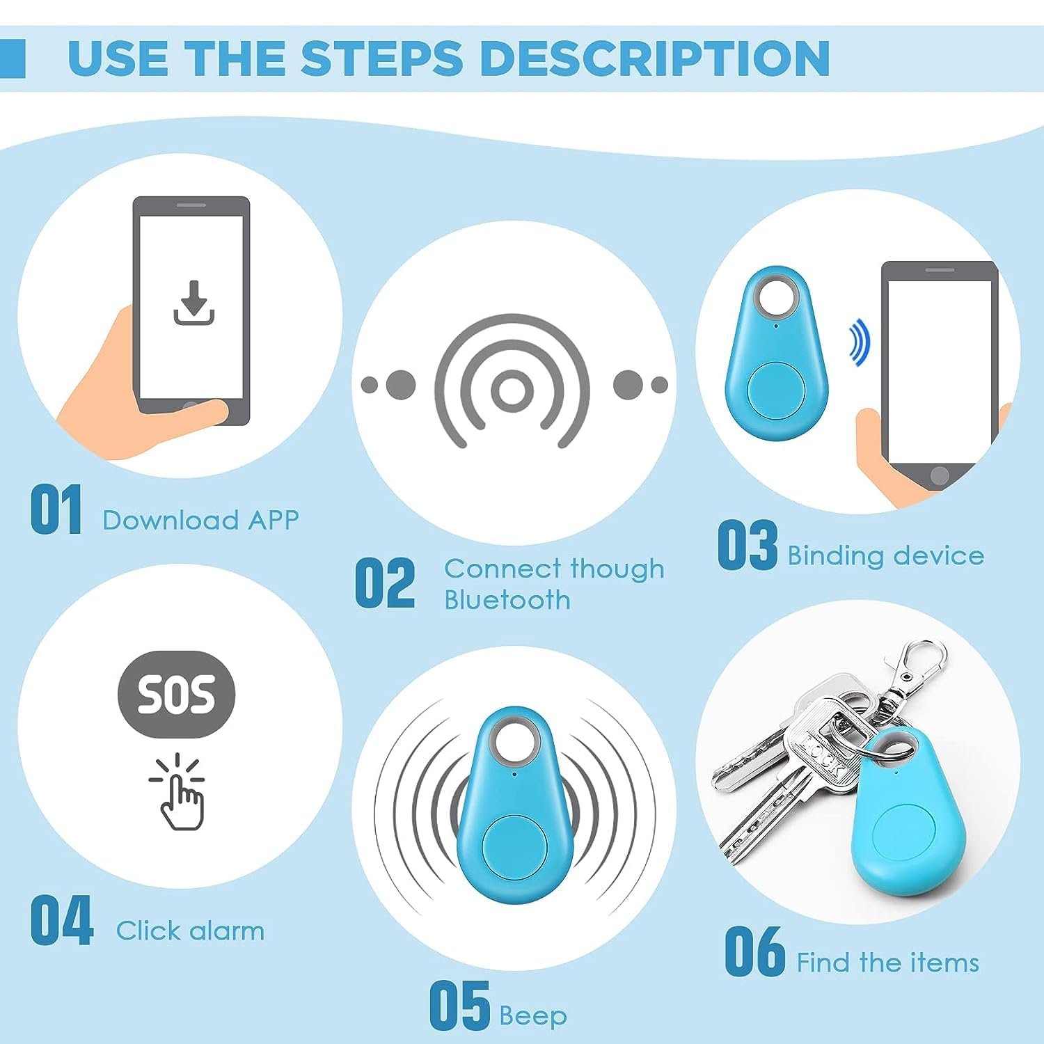 Smart GPS Tracker 1 Peace, Key Finder Locator Wireless Anti Lost Alarm Sensor Device for Kids Dogs Car Keys Wallets Luggage, APP Control Compatible iOS Android