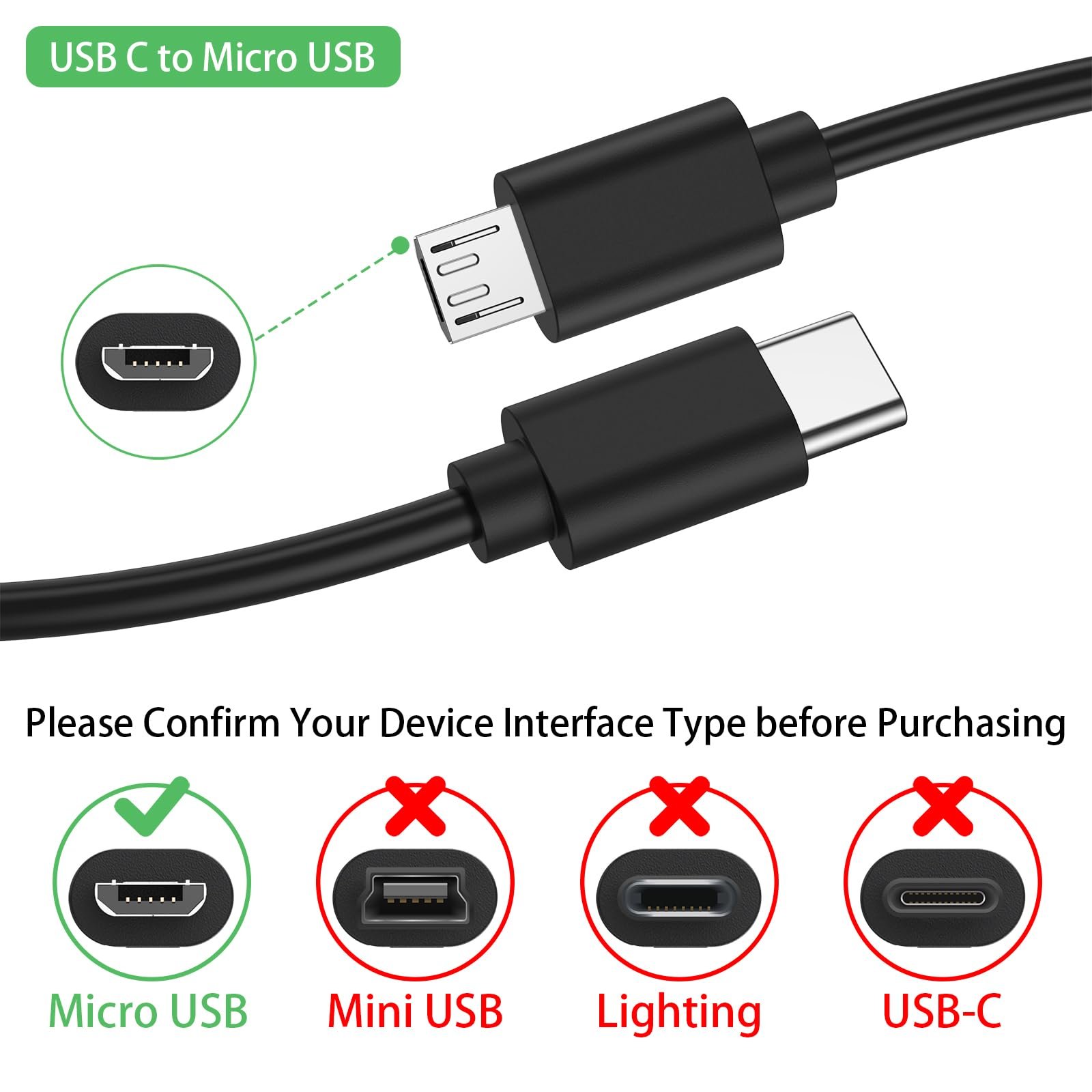 Vanjua USB C to Micro USB Cable 3.3ft (100cm), 3A Fast Charging & 480Mbps Data Sync Cord for Old Android Phones, Kindle, PS4, Xbox One, Power Bank & Tablet