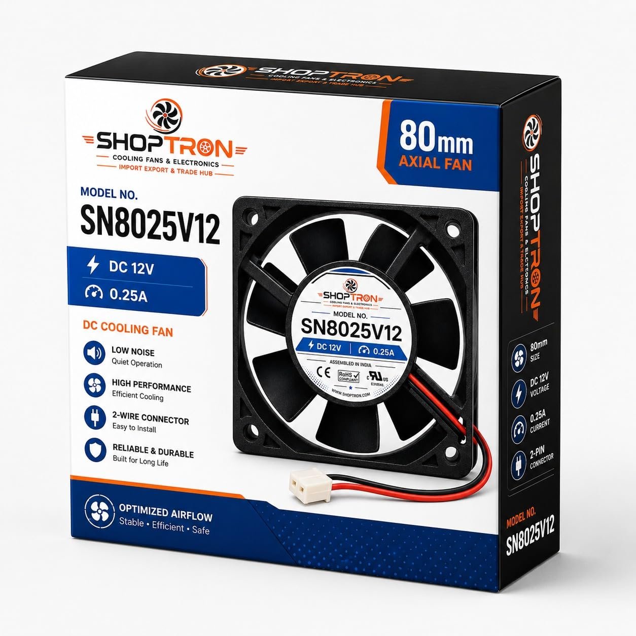 Shoptron SN8025V12 DC Cooling Fan, 80x80x25mm, 12V 0.25A PACK OF 6